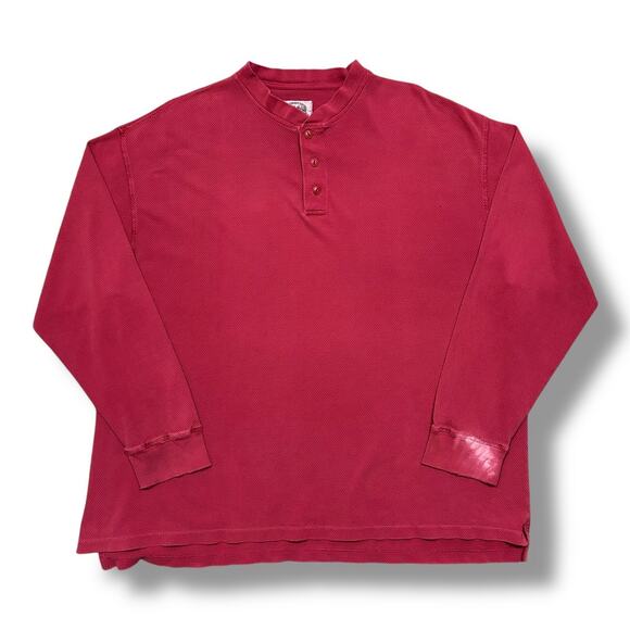 Vintage Garment Dyed Henley Shirt Cabelas Faded Cotton 90s Long Sleeve Red XL - Picture 1 of 8